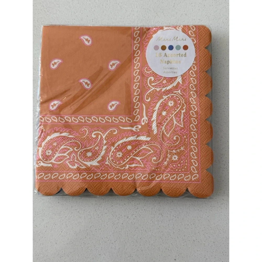 Meri Meri Western Multicolor Bandana‎ Paper Napkins Scalloped 2 Packs Of 16 New